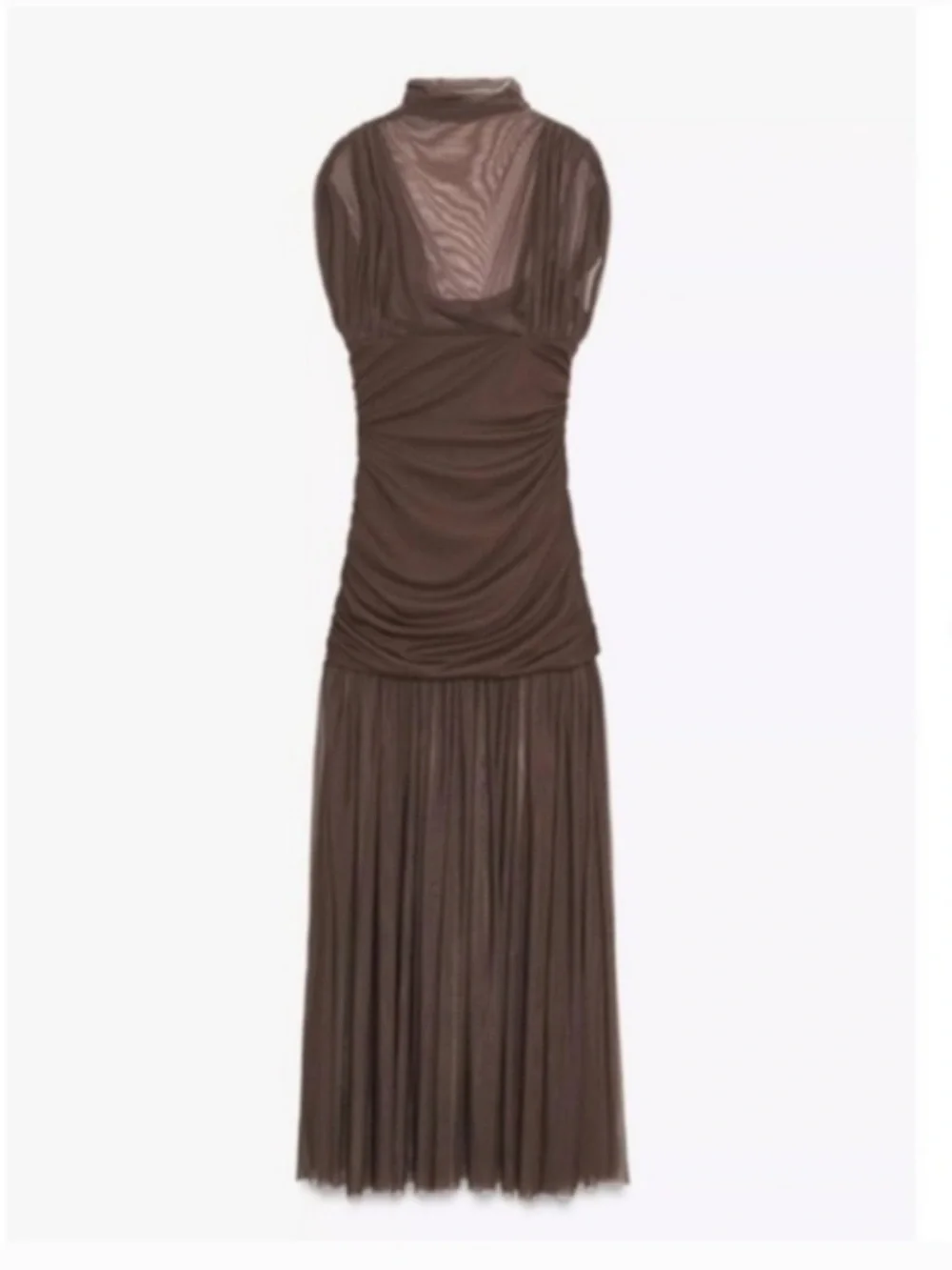 Zara NWT draped combination maxi dress chocolate brown 4772/252 - Picture 3 of 9